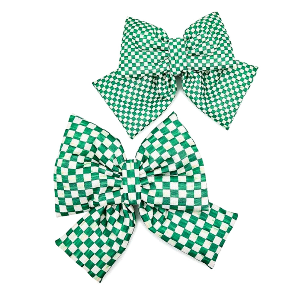 NEW Mackenzie-Childs Green Check Medium Bow 10x11 Chic Designer Holiday Decor